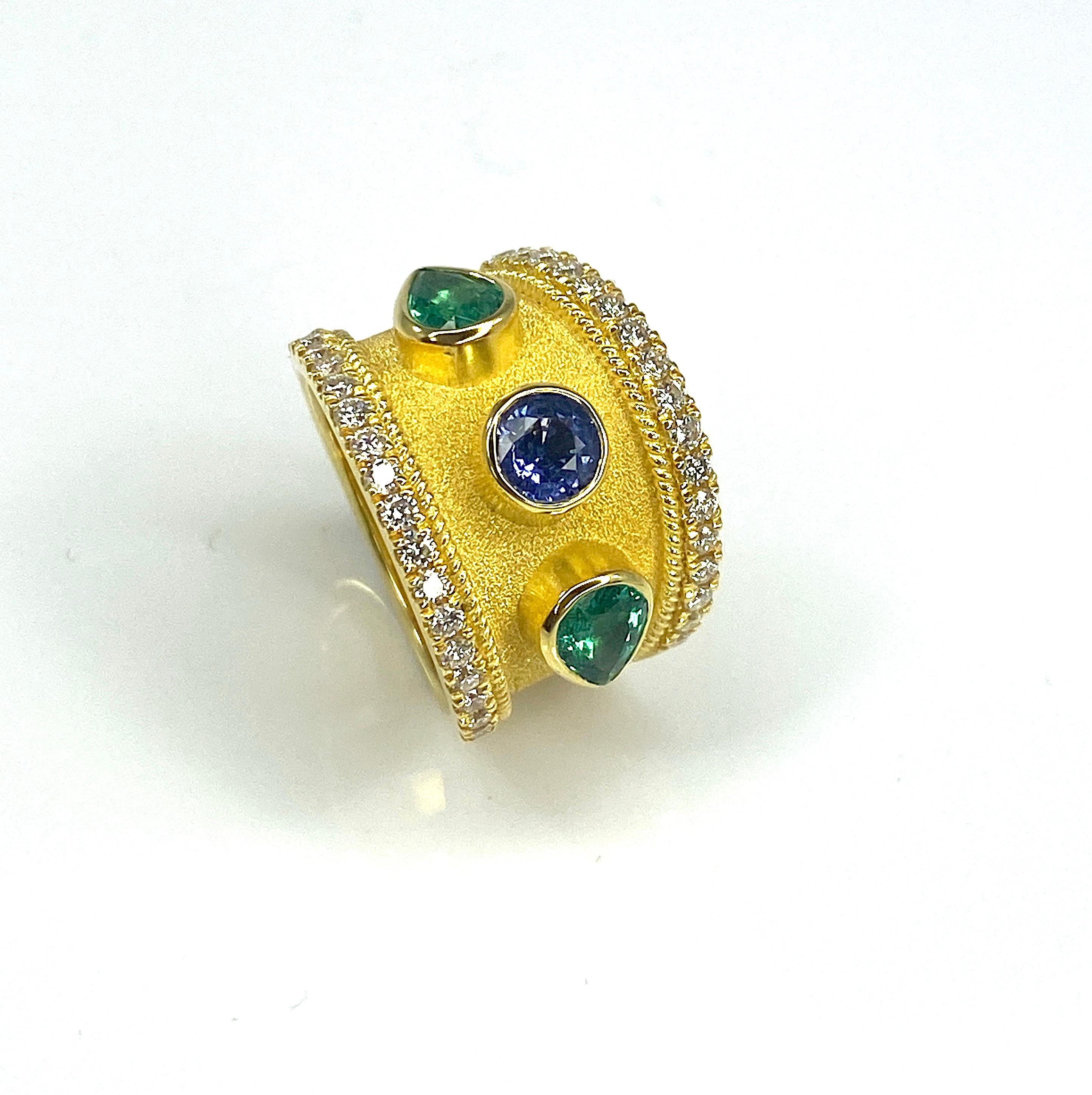 Georgios Collections 18 Karat Yellow Gold Sapphire and Emerald Ring For Sale 5