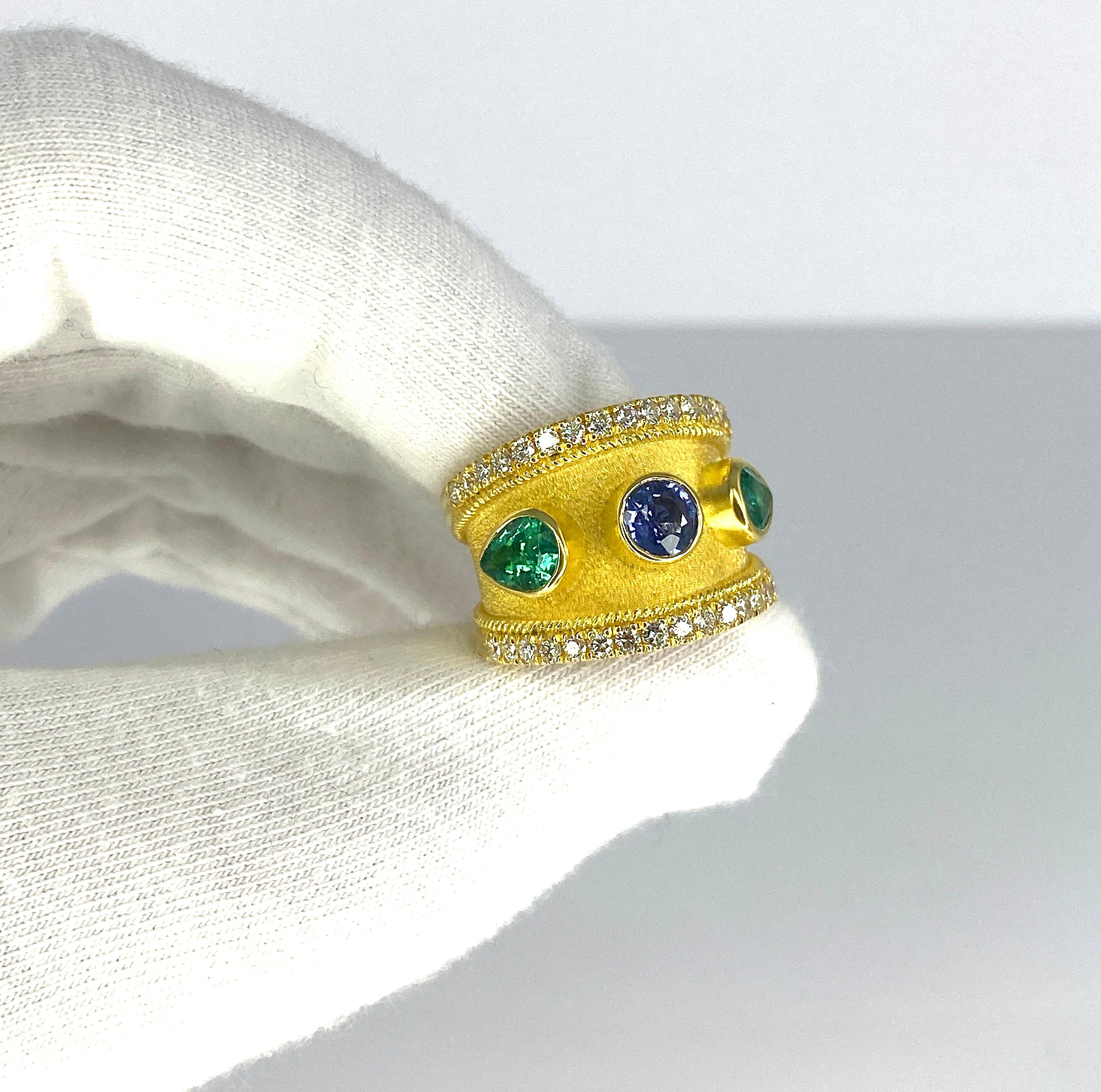 Georgios Collections 18 Karat Yellow Gold Sapphire and Emerald Ring For Sale 7