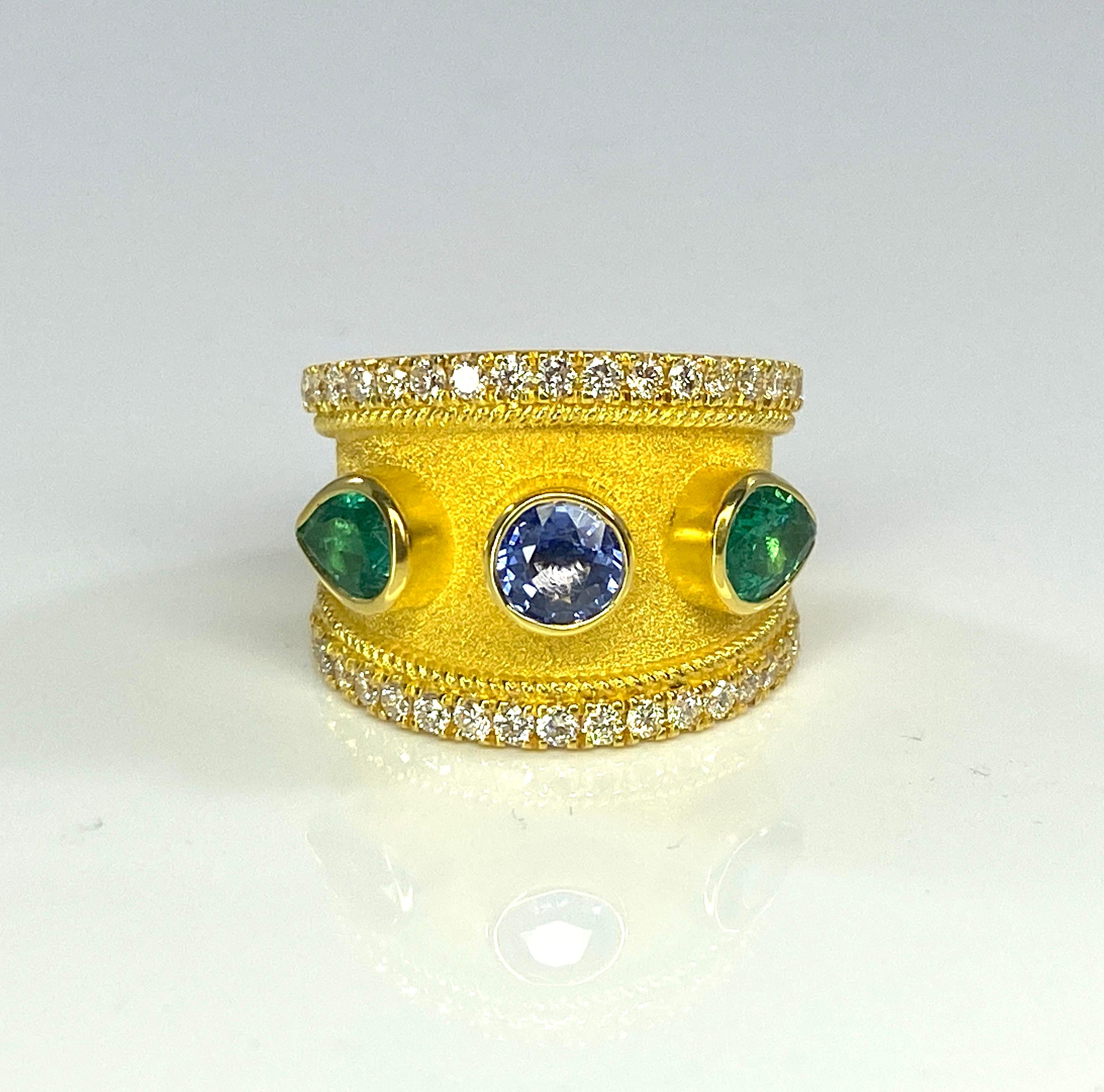 Georgios Collections 18 Karat Yellow Gold Sapphire and Emerald Ring For Sale 8