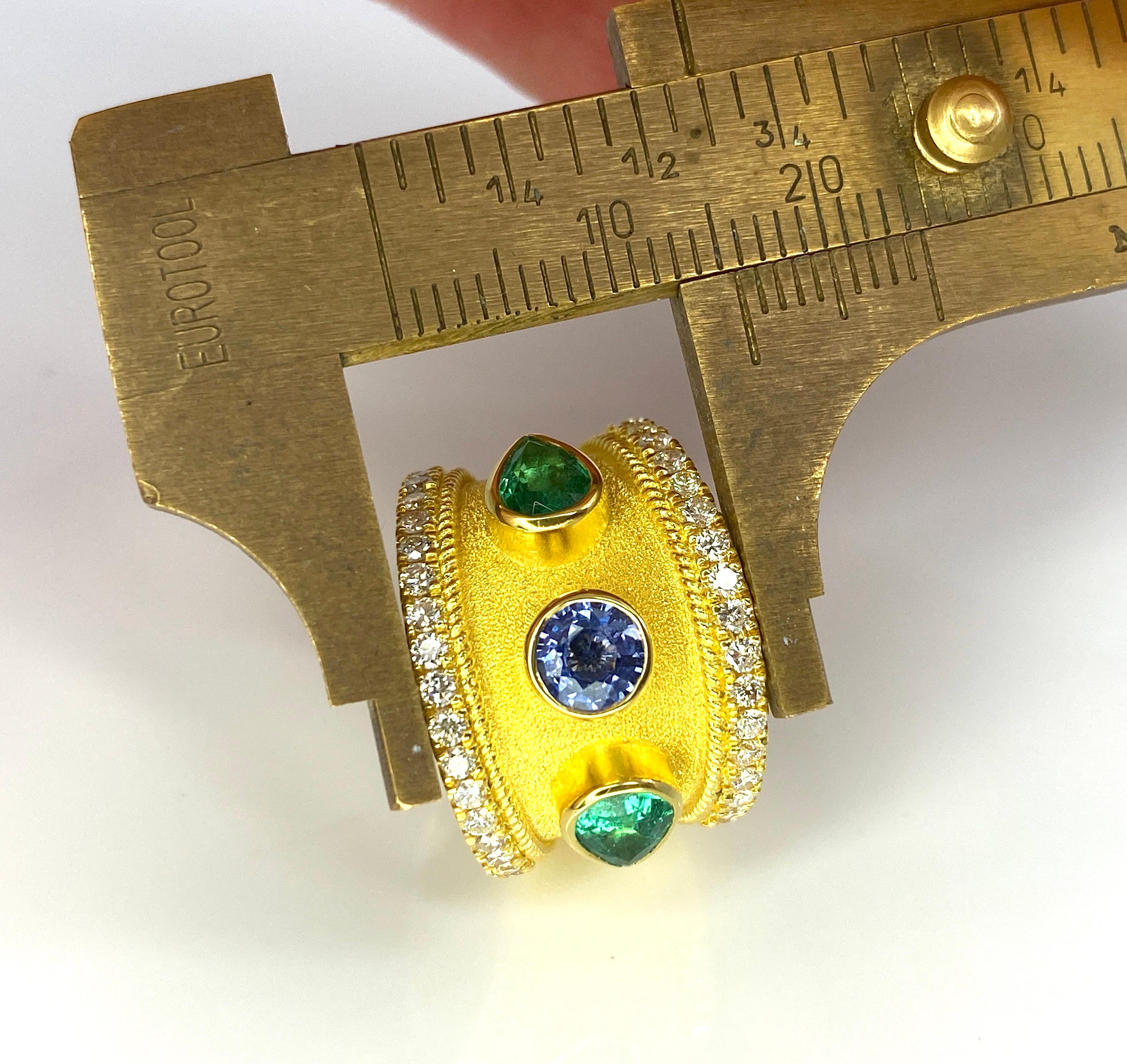 Georgios Collections 18 Karat Yellow Gold Sapphire and Emerald Ring For Sale 9