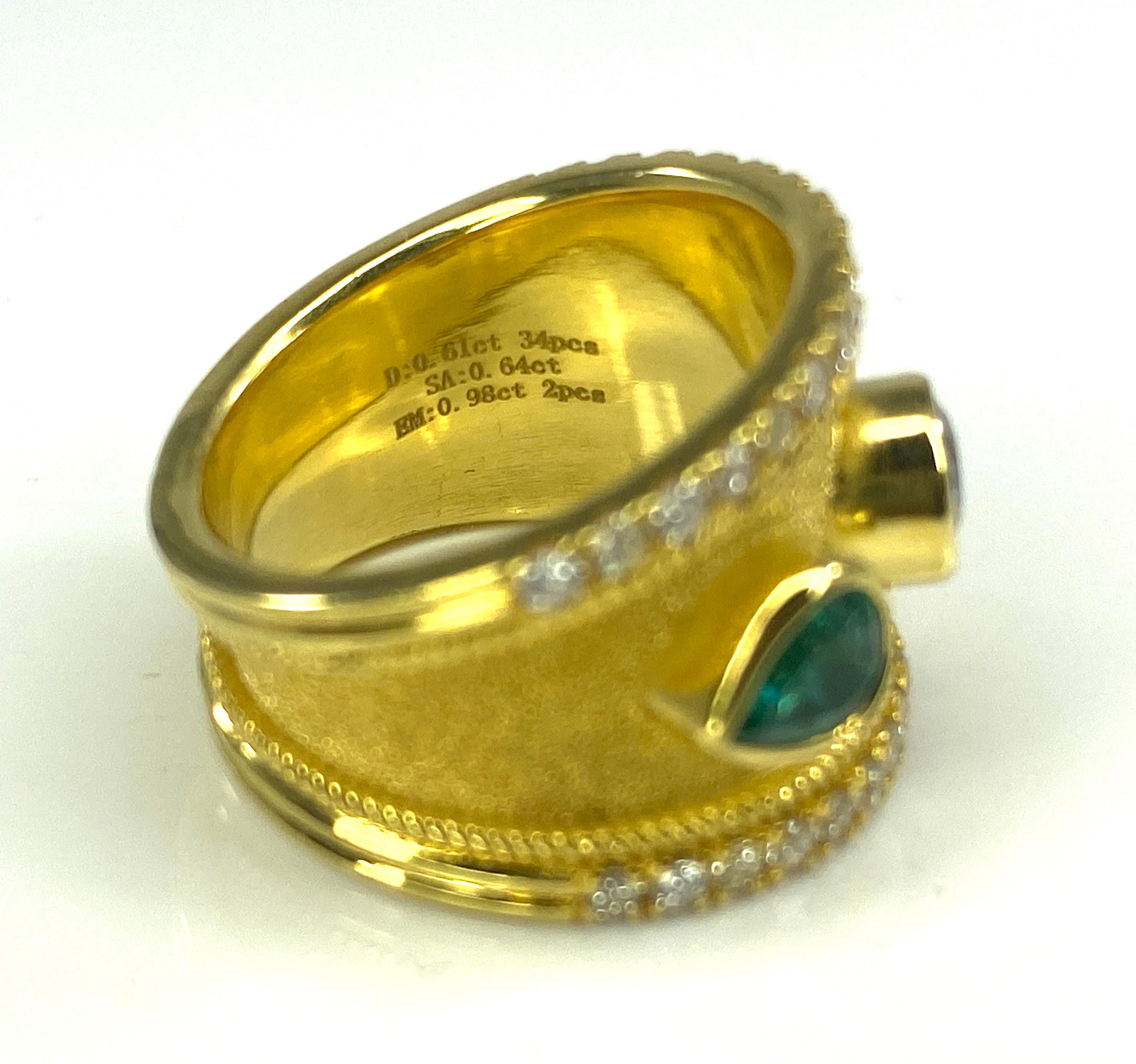 Byzantine Georgios Collections 18 Karat Yellow Gold Sapphire and Emerald Ring For Sale