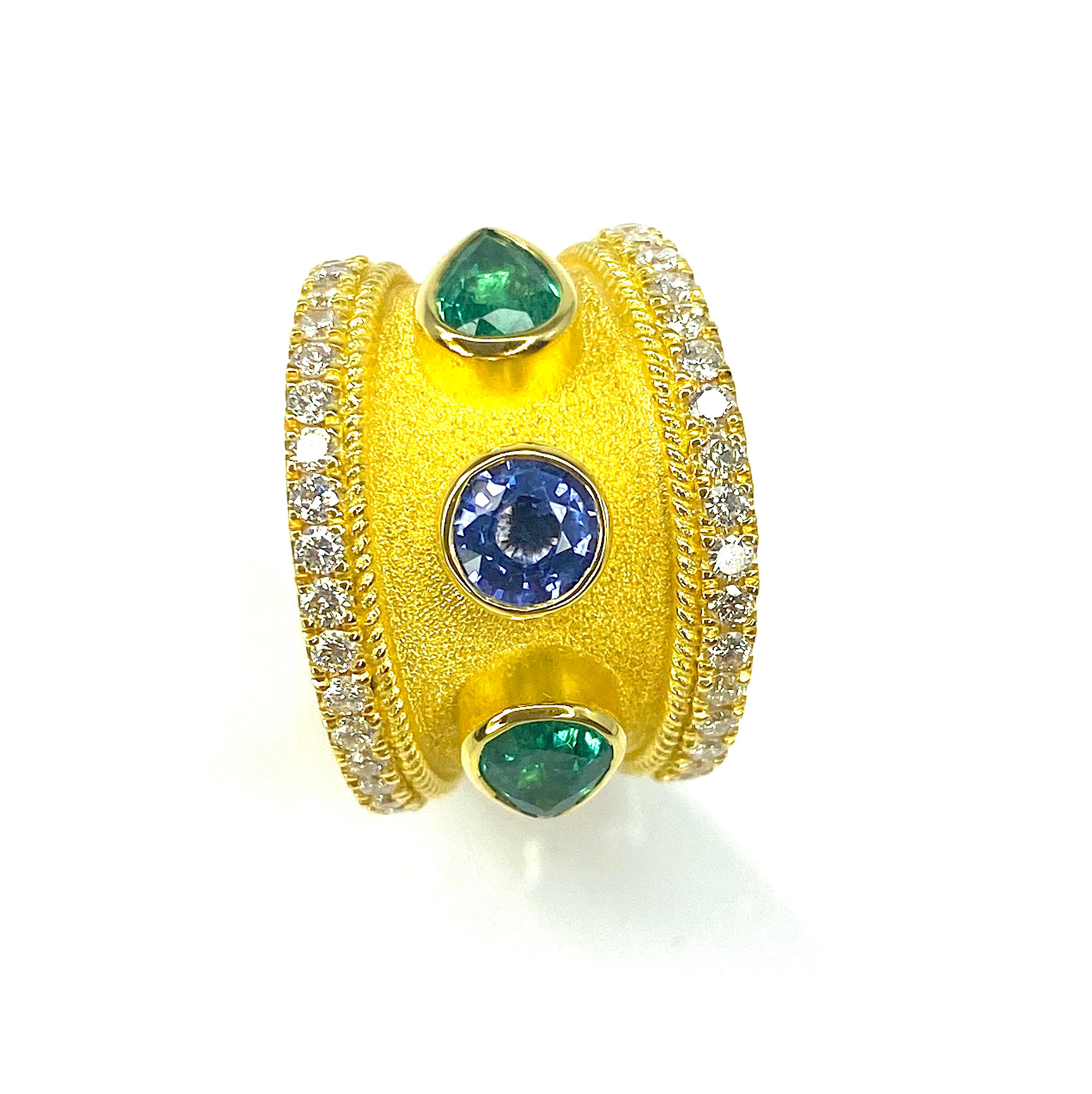 Georgios Collections 18 Karat Yellow Gold Sapphire and Emerald Ring For Sale 1