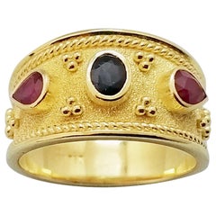 Georgios Collections 18 Karat Yellow Gold Sapphire and Ruby Byzantine Band Ring