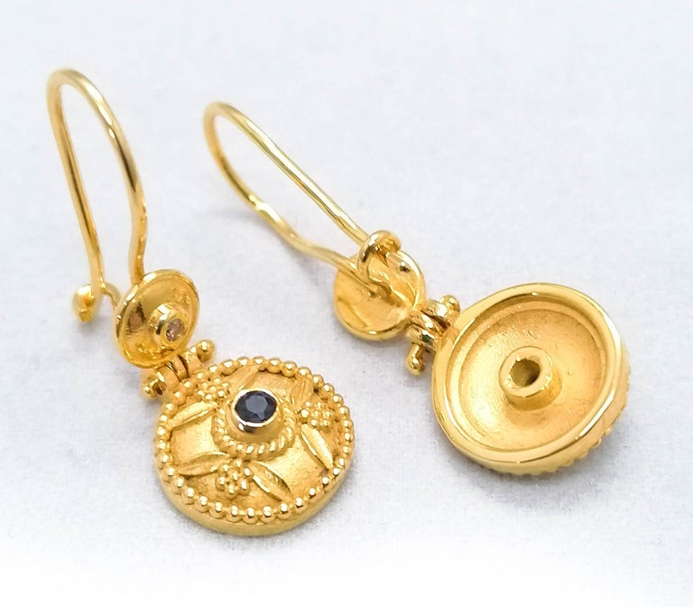 Brilliant Cut Georgios Collections 18 Karat Yellow Gold Sapphire Byzantine Drop Earrings For Sale