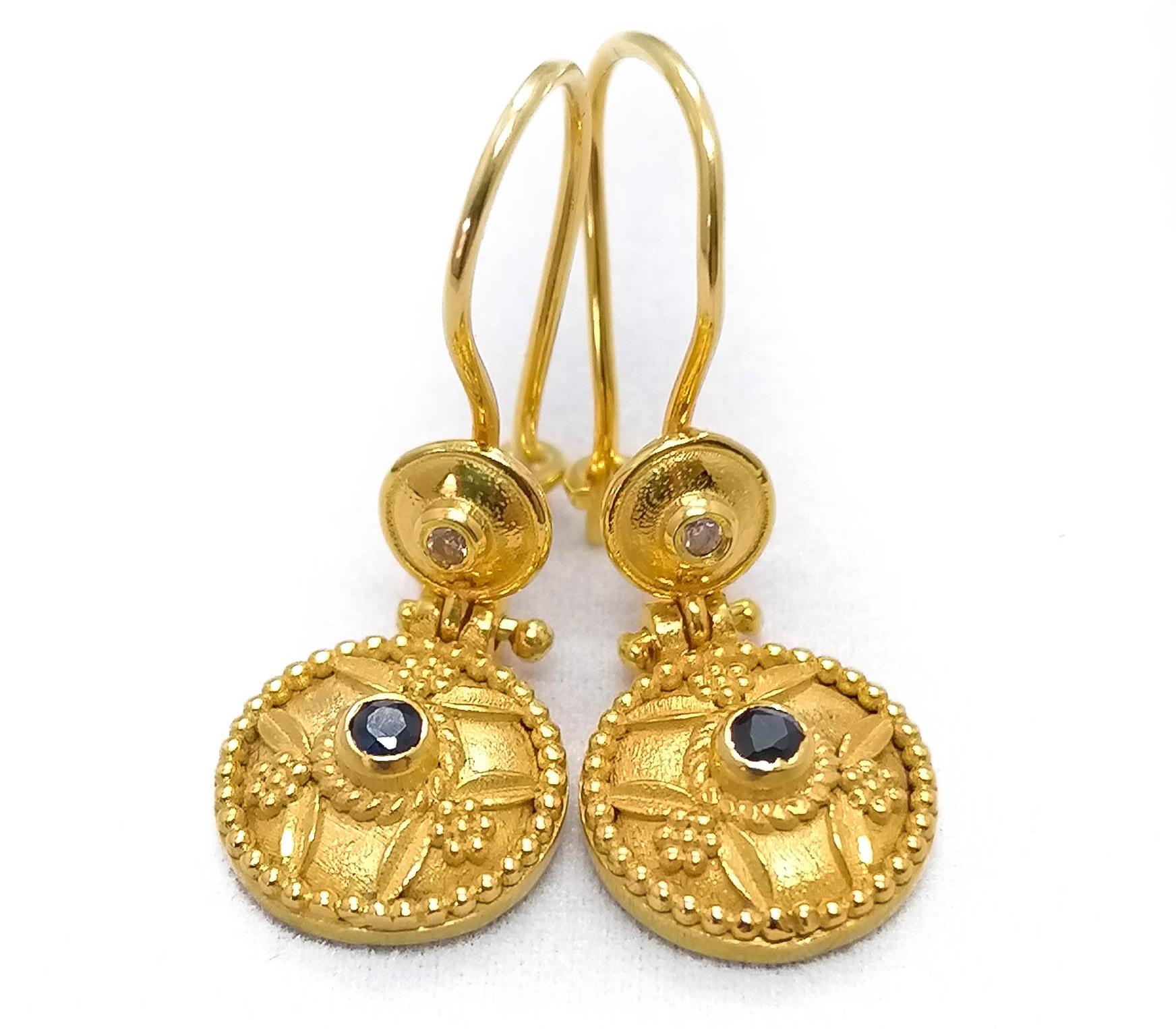 Georgios Collections 18 Karat Yellow Gold Sapphire Byzantine Drop Earrings 2