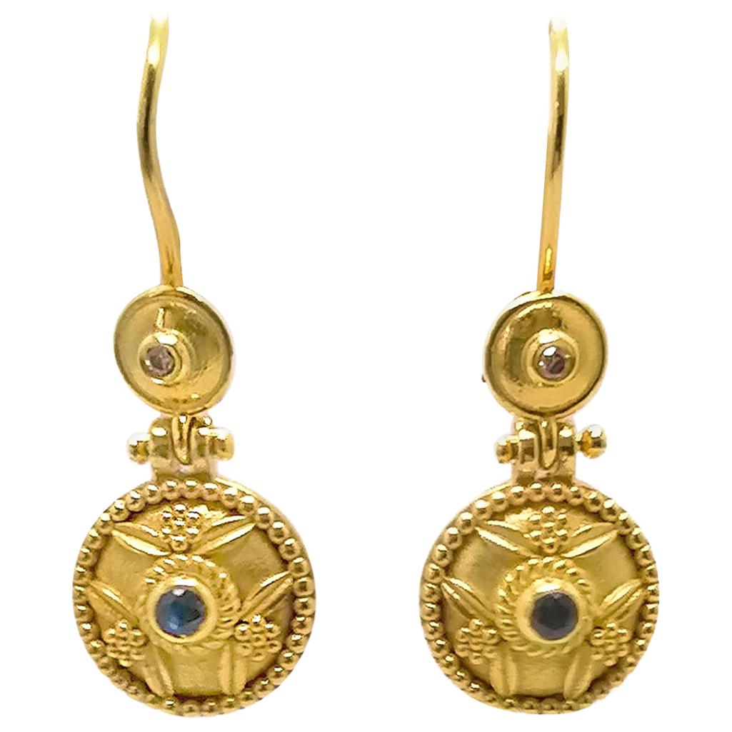 Georgios Collections 18 Karat Yellow Gold Sapphire Byzantine Drop Earrings