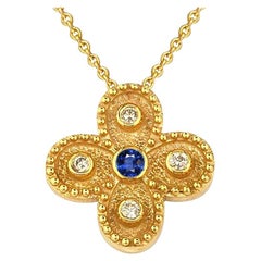 Georgios Collections 18 Karat Yellow Gold Sapphire Diamond Cross Necklace