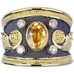 Georgios Collections 18 Karat Gold Diamond Ring with Sapphire and Black Rhodium