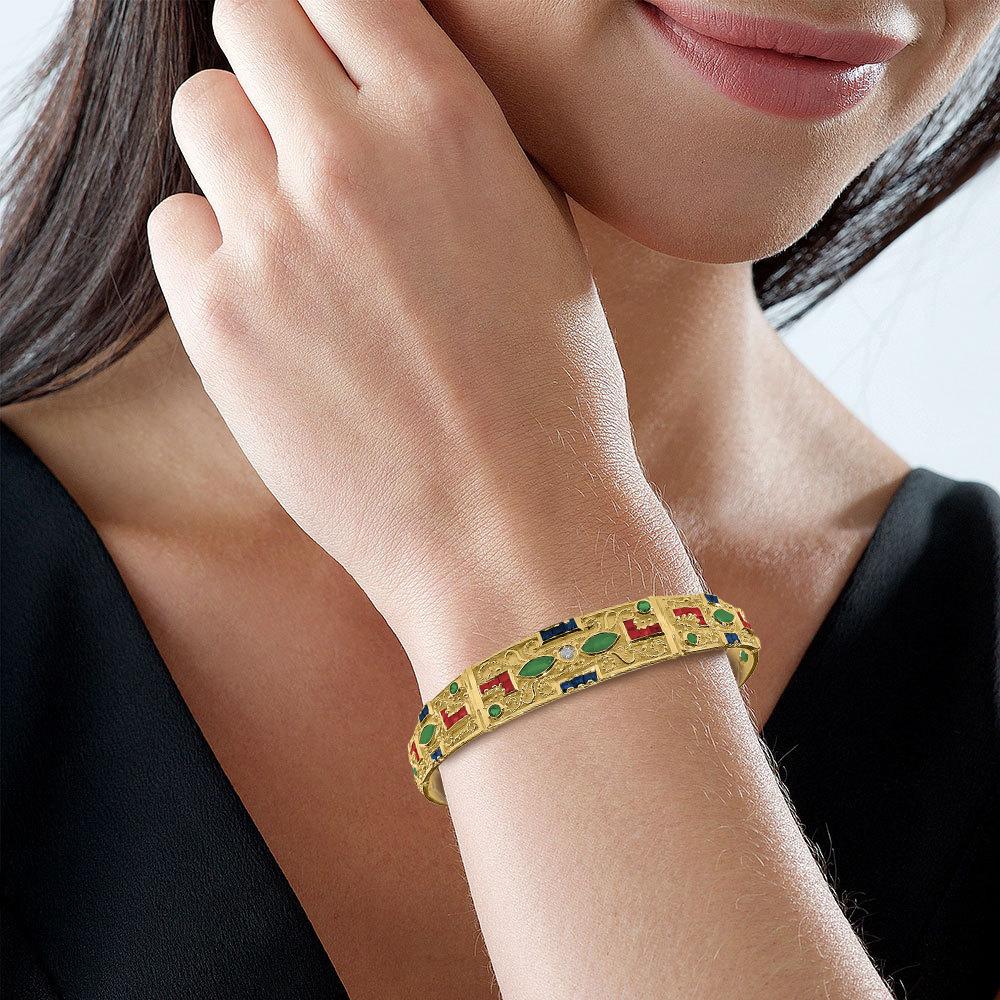 Bracelet collection Georgios en or jaune 18 carats, saphir, rubis et émeraude en vente 9