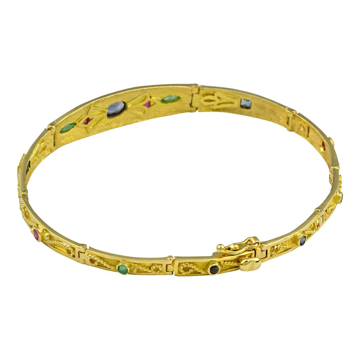 Bracelet collection Georgios en or jaune 18 carats, saphir, rubis et émeraude Pour femmes en vente