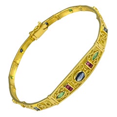 Georgios Collections 18 Karat Yellow Gold Sapphire Ruby and Emerald Bracelet