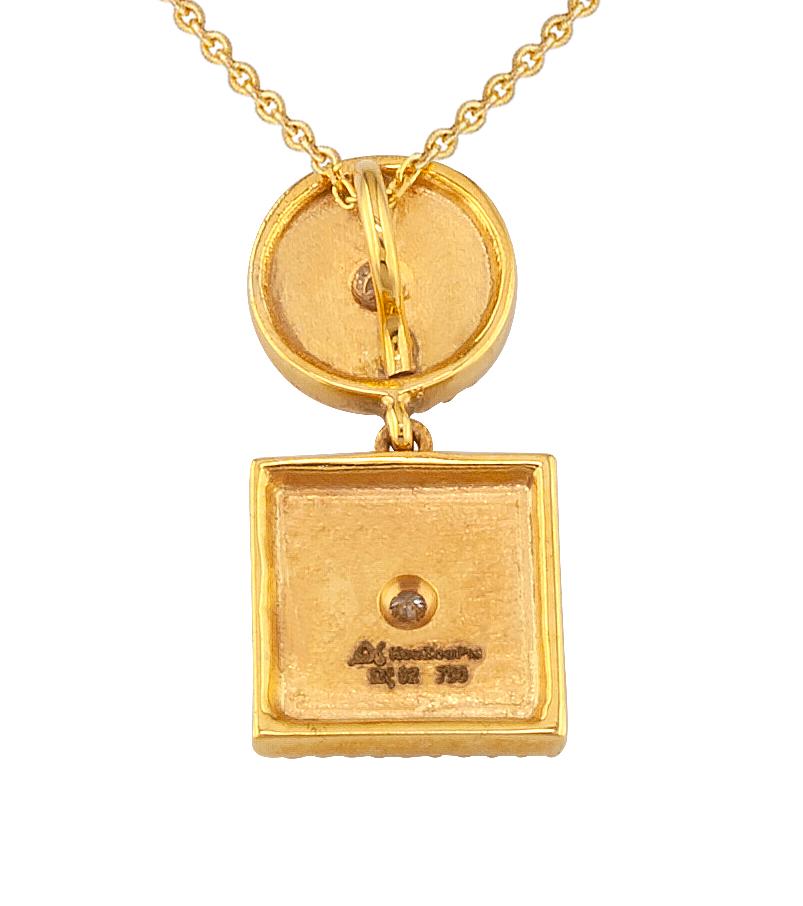 Byzantine Georgios Collections 18 Karat Yellow Gold Small Drop Diamond Pendant and Chain For Sale