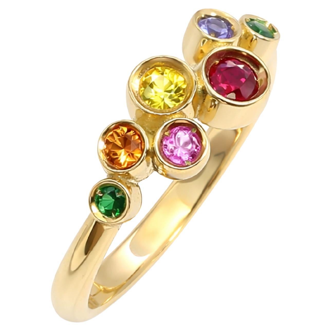 Georgios Collections 18 Karat Yellow Gold Small Round Multi Sapphires Ring For Sale