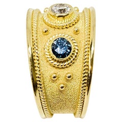 Georgios Collections 18 Karat Yellow Gold Solitaire Blue and White Diamond Ring