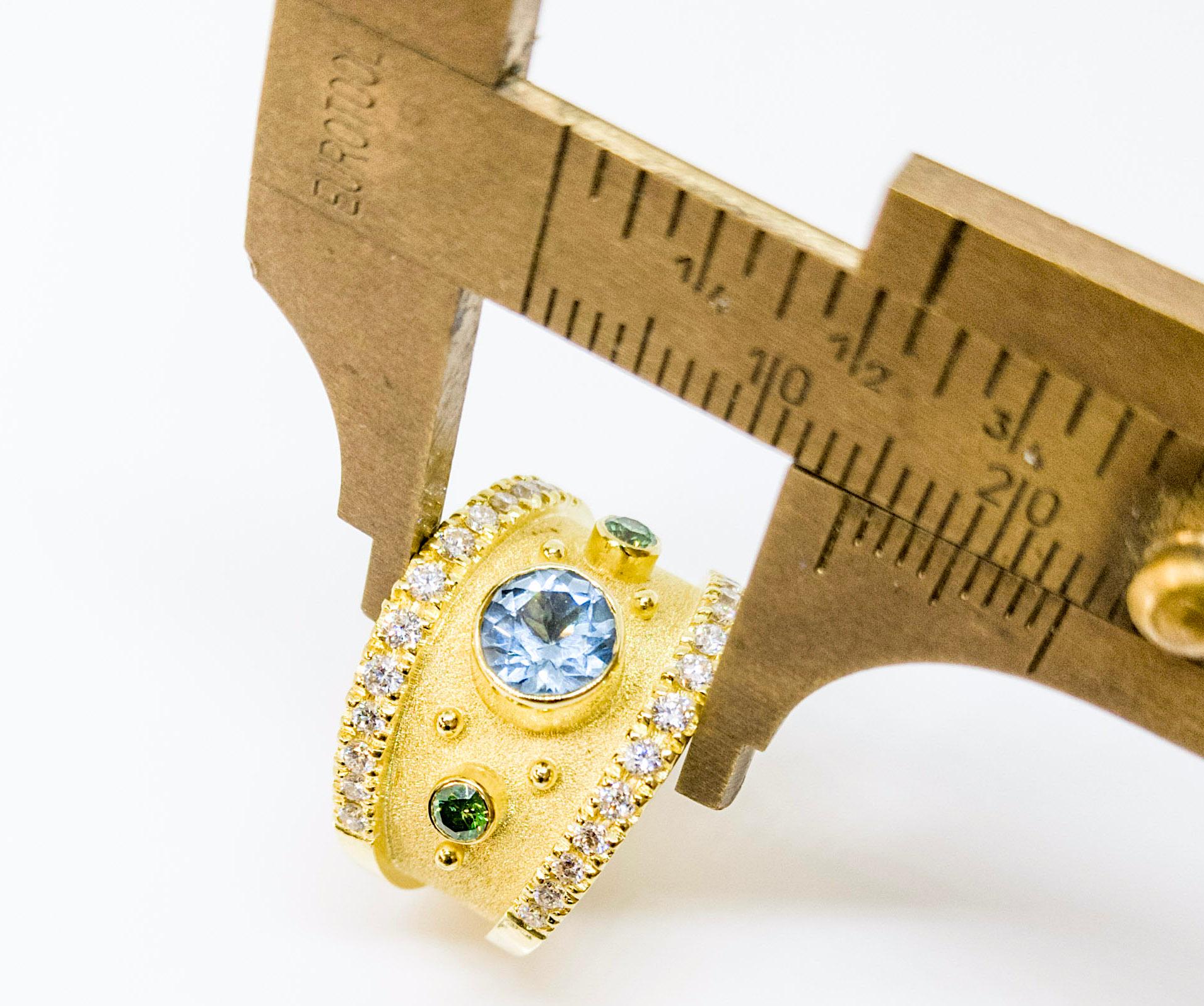 Georgios Sammlungen 18 Karat Gelbgold Solitär Blauer Topas und Diamant Ring im Angebot 3