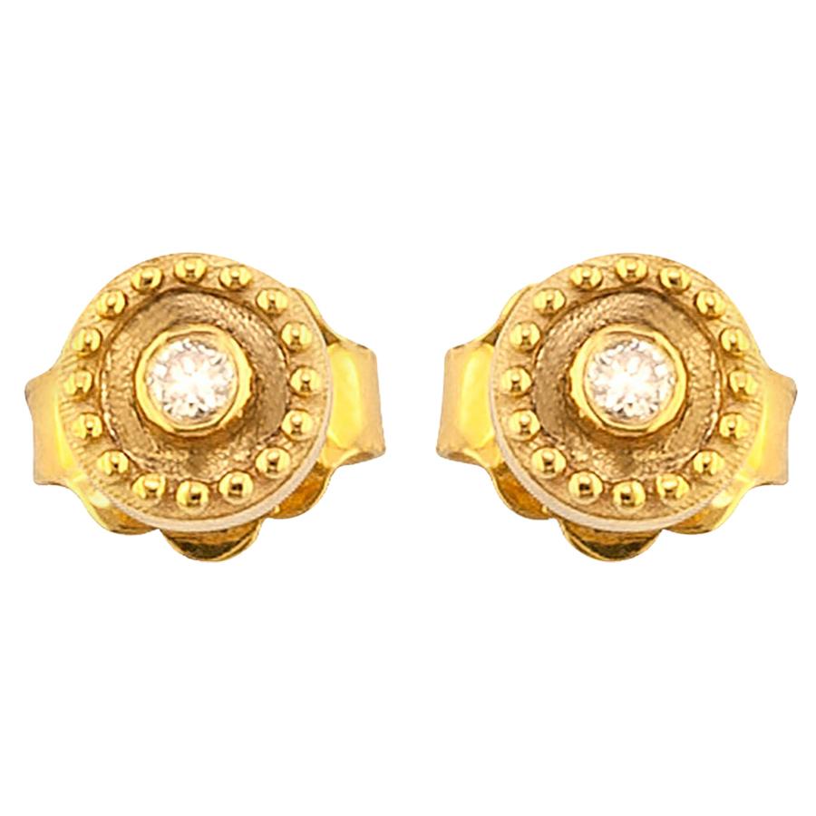 Georgios Collections 18 Karat Yellow Gold Solitaire Diamond Round Stud Earrings For Sale