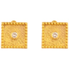 Georgios Collections 18 Karat Yellow Gold Solitaire Diamond Square Stud Earrings