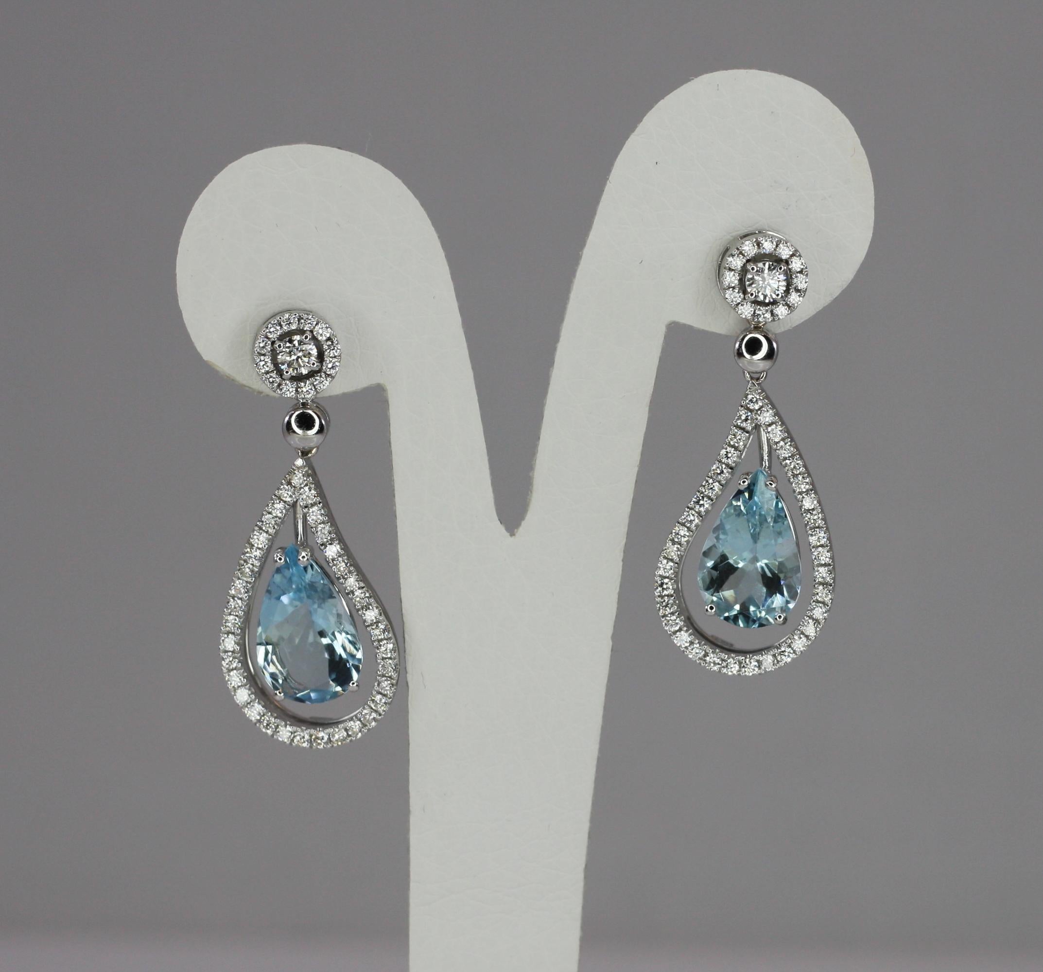 Georgios Collections 18 Karat White Gold Dangle Aquamarine And Diamond Earrings 4