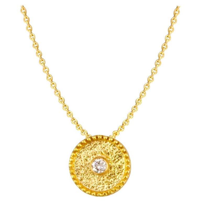 Georgios Collections 18 Karat Yellow Gold Solitaire Diamond Stud Round Pendant For Sale