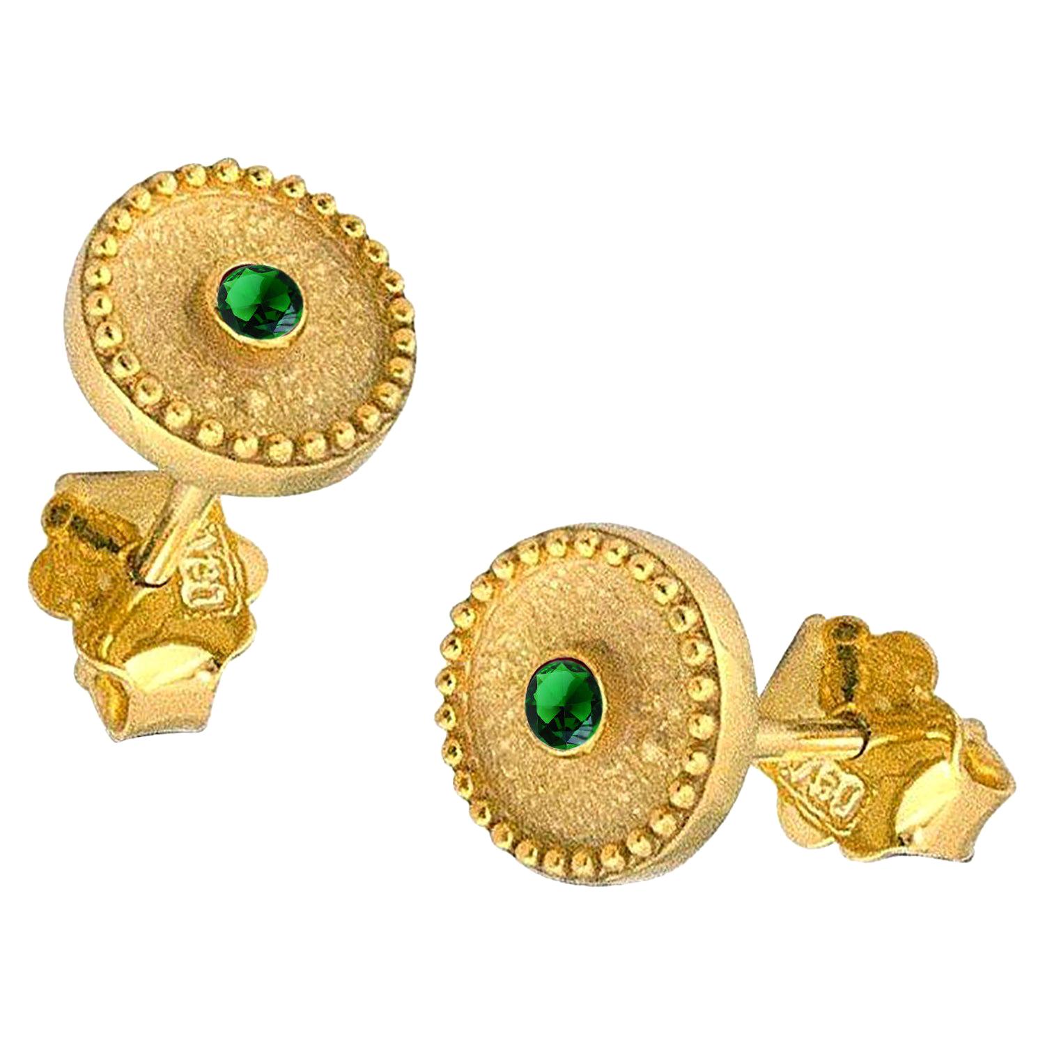 Georgios Collections 18 Karat Yellow Gold Solitaire Emerald Stud Earrings