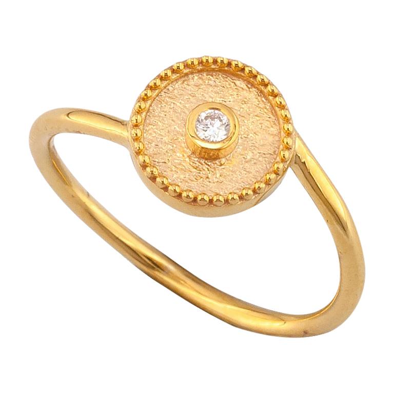 Georgios Collections 18 Karat Yellow Gold Solitaire Round Diamond Thin Band Ring