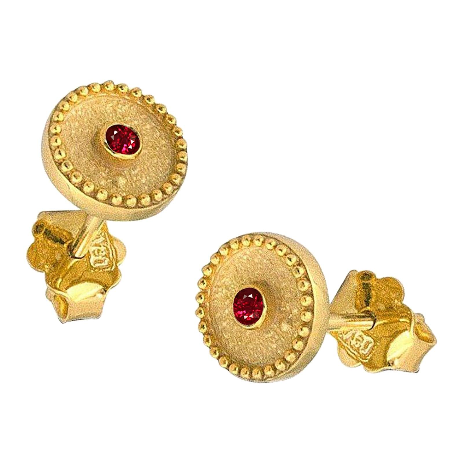 Round Cut Georgios Collections 18 Karat Yellow Gold Solitaire Ruby Stud Earrings