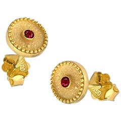 Georgios Collections 18 Karat Yellow Gold Solitaire Ruby Stud Earrings