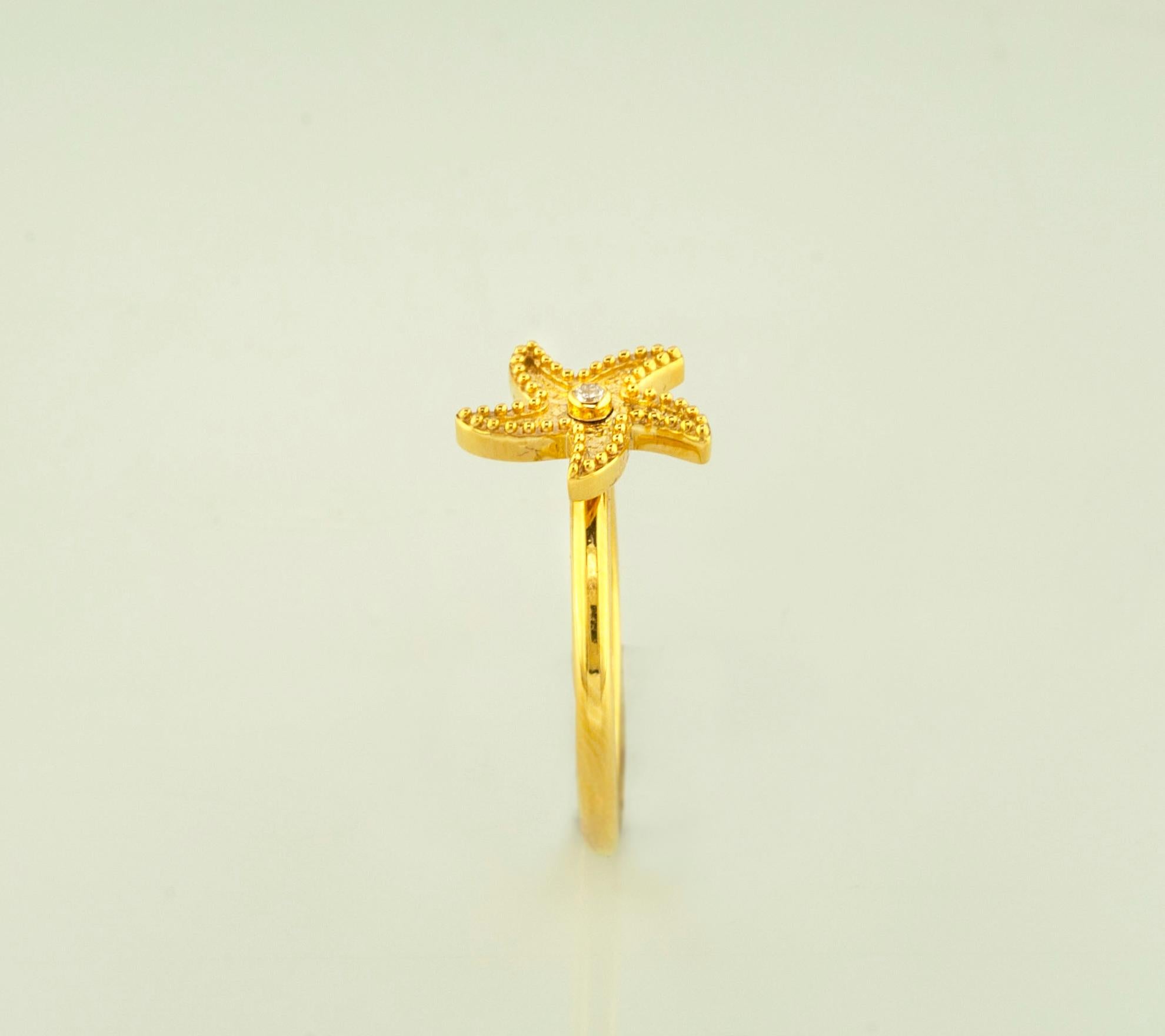 Georgios Collections 18 Karat Yellow Gold Starfish Diamond Thin Band Ring For Sale 2