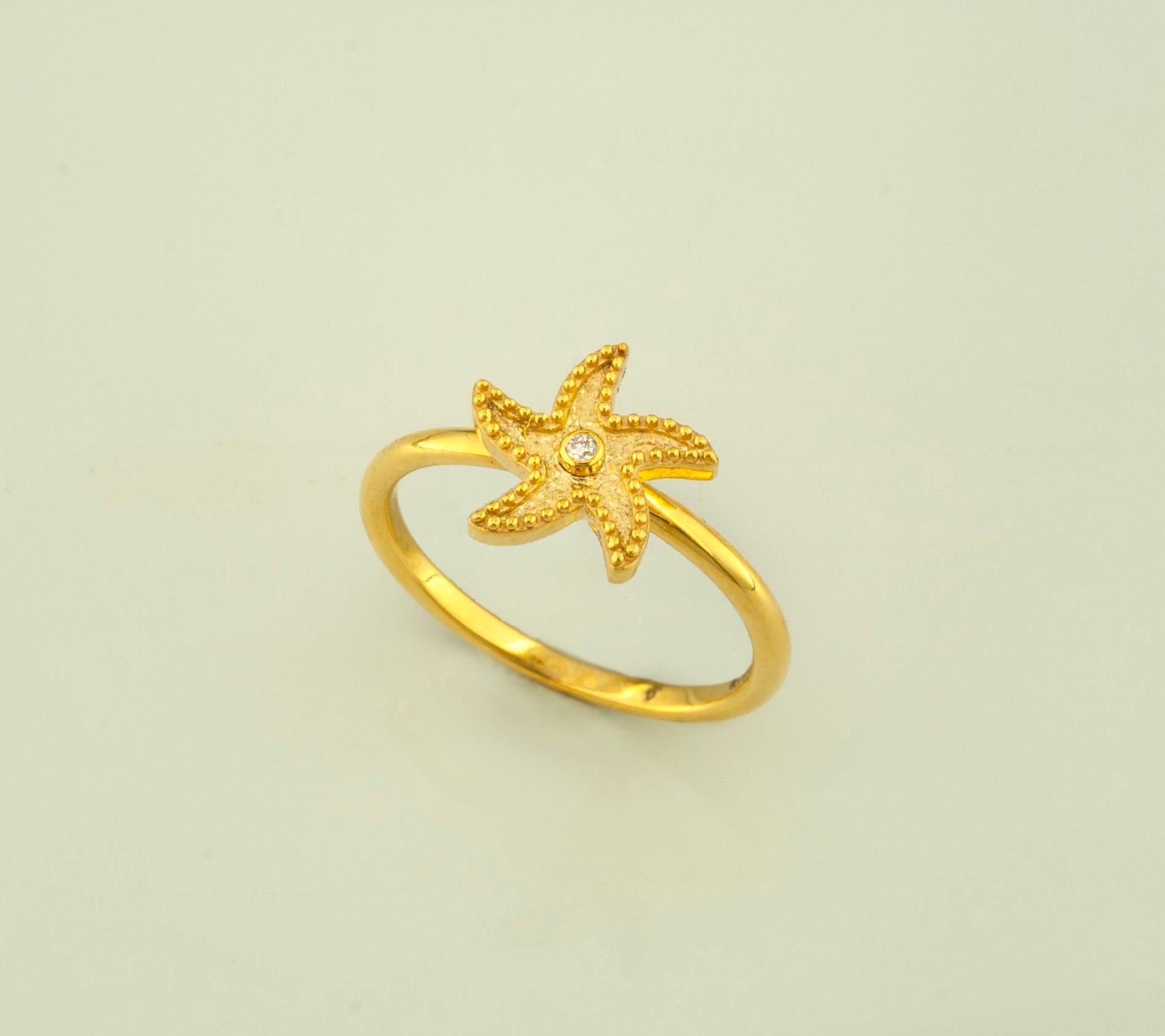 Georgios Collections 18 Karat Yellow Gold Starfish Diamond Thin Band Ring For Sale 3
