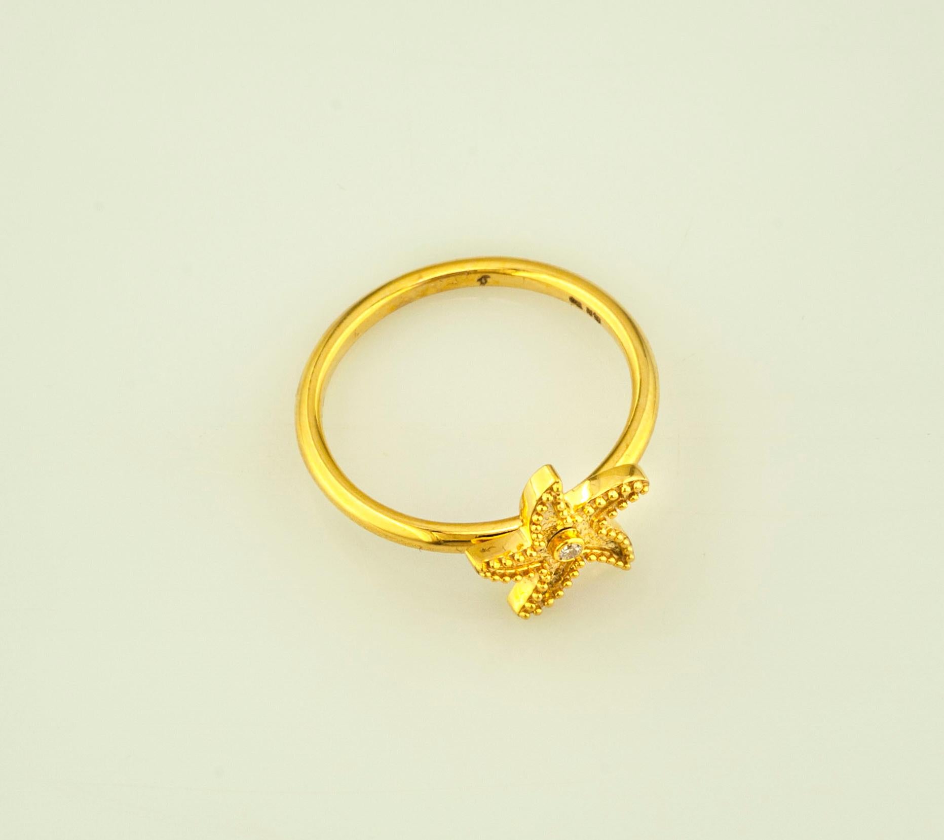 Byzantine Georgios Collections 18 Karat Yellow Gold Starfish Diamond Thin Band Ring For Sale