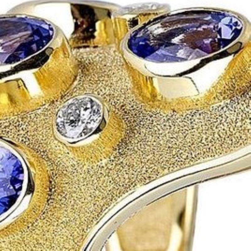 Georgios Collections 18 Karat Yellow Gold Tanzanite and Diamond Wide Band Ring For Sale 1