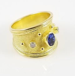 Georgios Collections 18 Karat Yellow Gold Tanzanite and Diamond Wide Band Ring