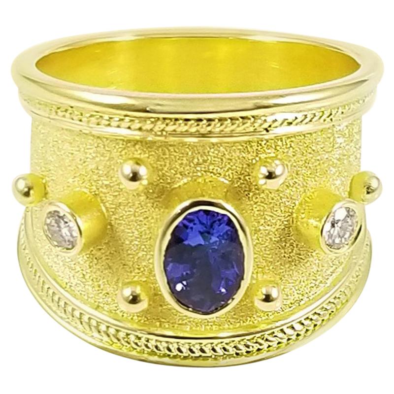 Georgios Collections 18 Karat Yellow Gold Tanzanite and Diamond Wide Band Ring