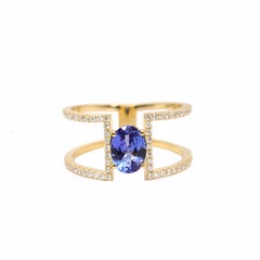 Georgios Collections 18 Karat Yellow Gold Tanzanite and Diamond Double Band Ring