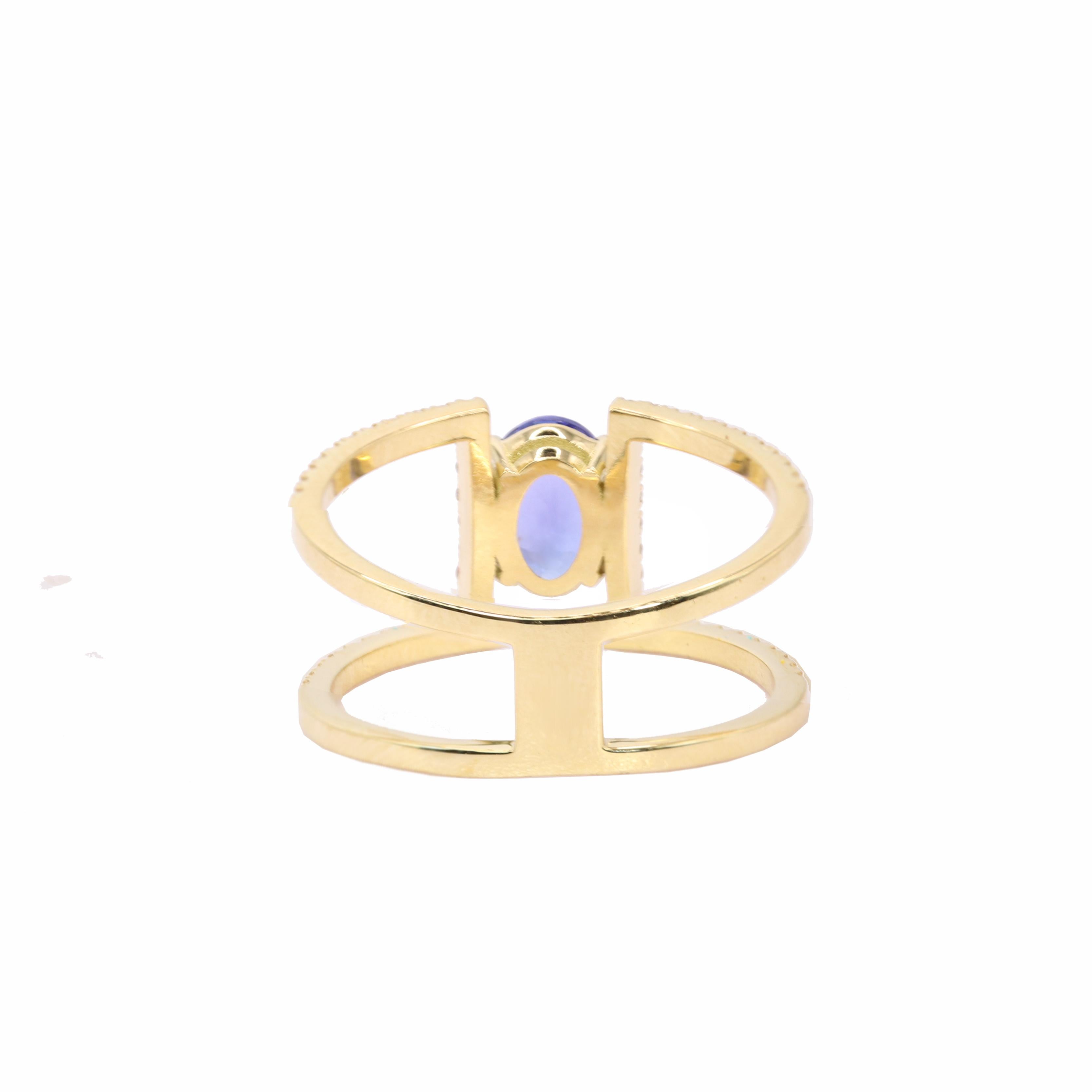 Oval Cut Georgios Collections 18 Karat Yellow Gold Tanzanite and Diamond Double Band Ring For Sale