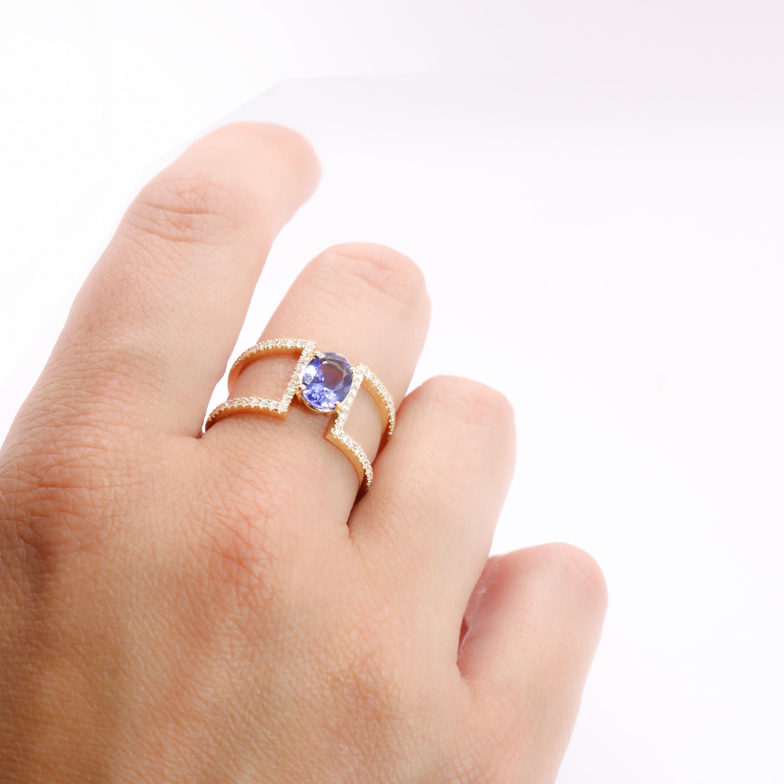 Georgios Collections 18 Karat Yellow Gold Tanzanite and Diamond Double Band Ring For Sale 1
