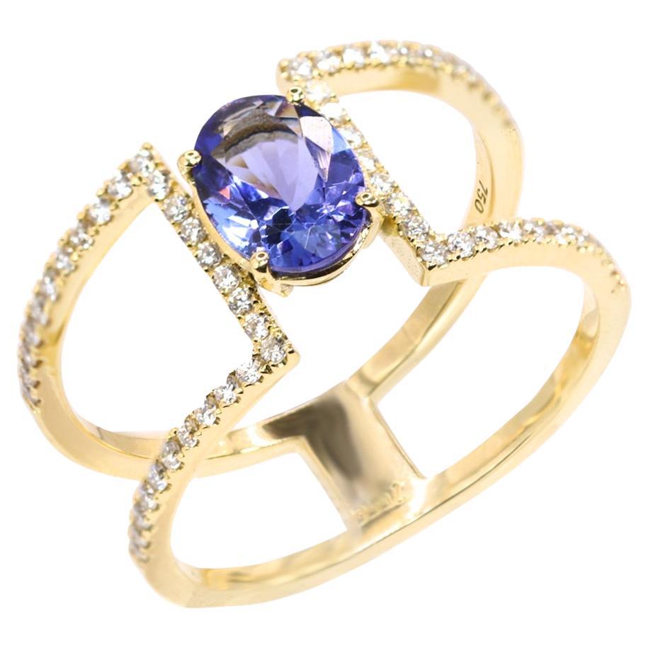 Georgios Collections 18 Karat Yellow Gold Tanzanite and Diamond Double Band Ring