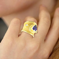 Georgios Collections 18 Karat Yellow Gold Tanzanite and Diamond Thick Band Ring