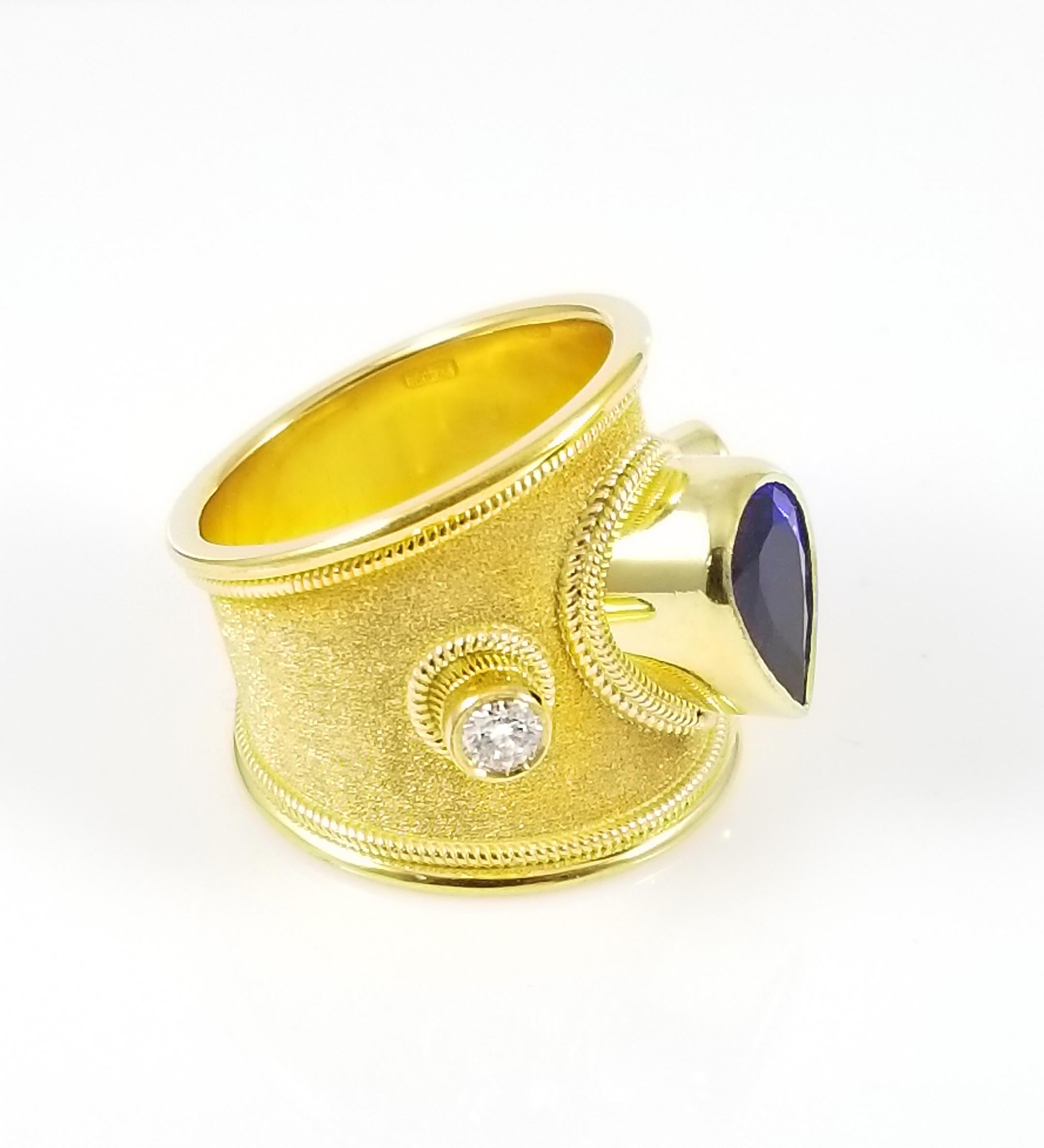 Byzantine Georgios Collections 18 Karat Yellow Gold Tanzanite and Diamond Thick Band Ring