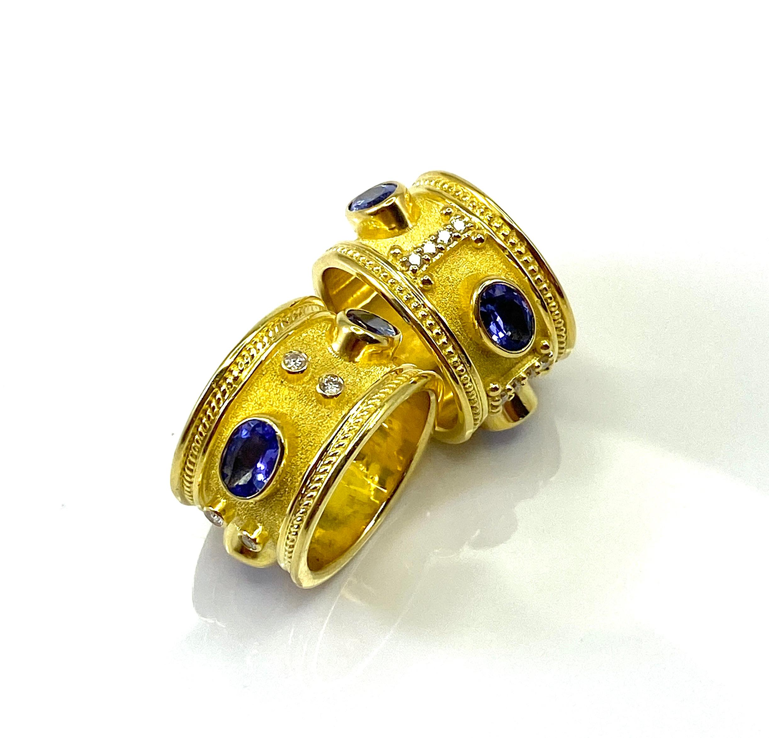 Georgios Collections 18 Karat Yellow Gold Tanzanite and Diamond Wide Band Ring For Sale 5