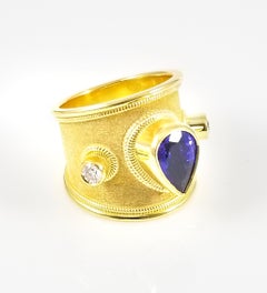 Georgios Collections 18 Karat Yellow Gold Tanzanite and Diamond Wide Band Ring