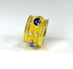 Georgios Collections 18 Karat Yellow Gold Tanzanite and Diamond Wide Band Ring