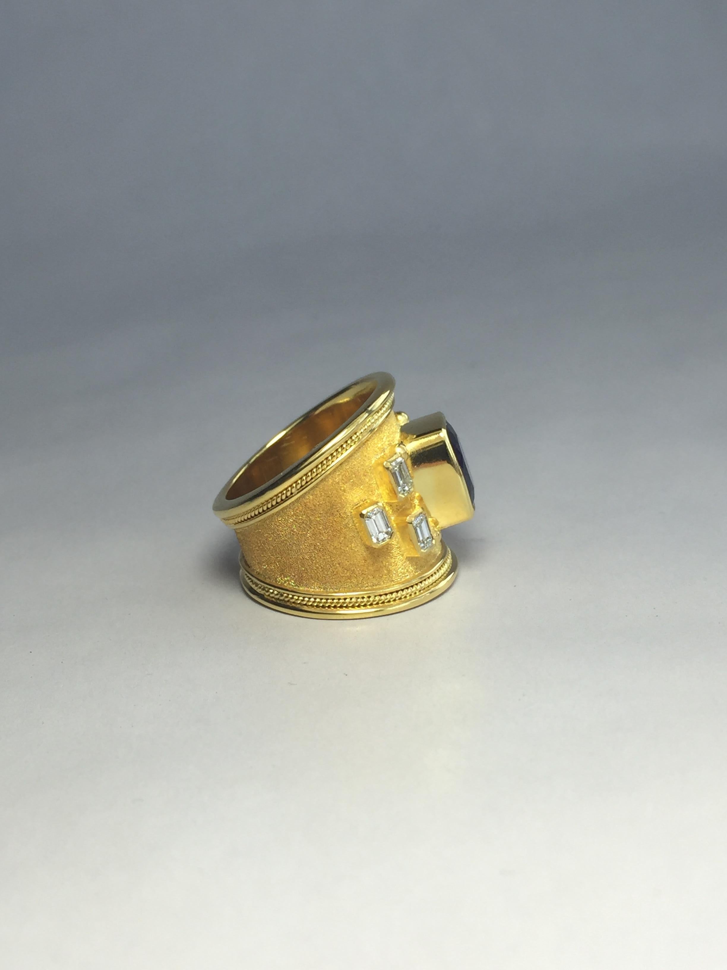 Georgios Collections 18 Karat Yellow Gold Tanzanite Cushion Cut and Diamond Ring For Sale 3