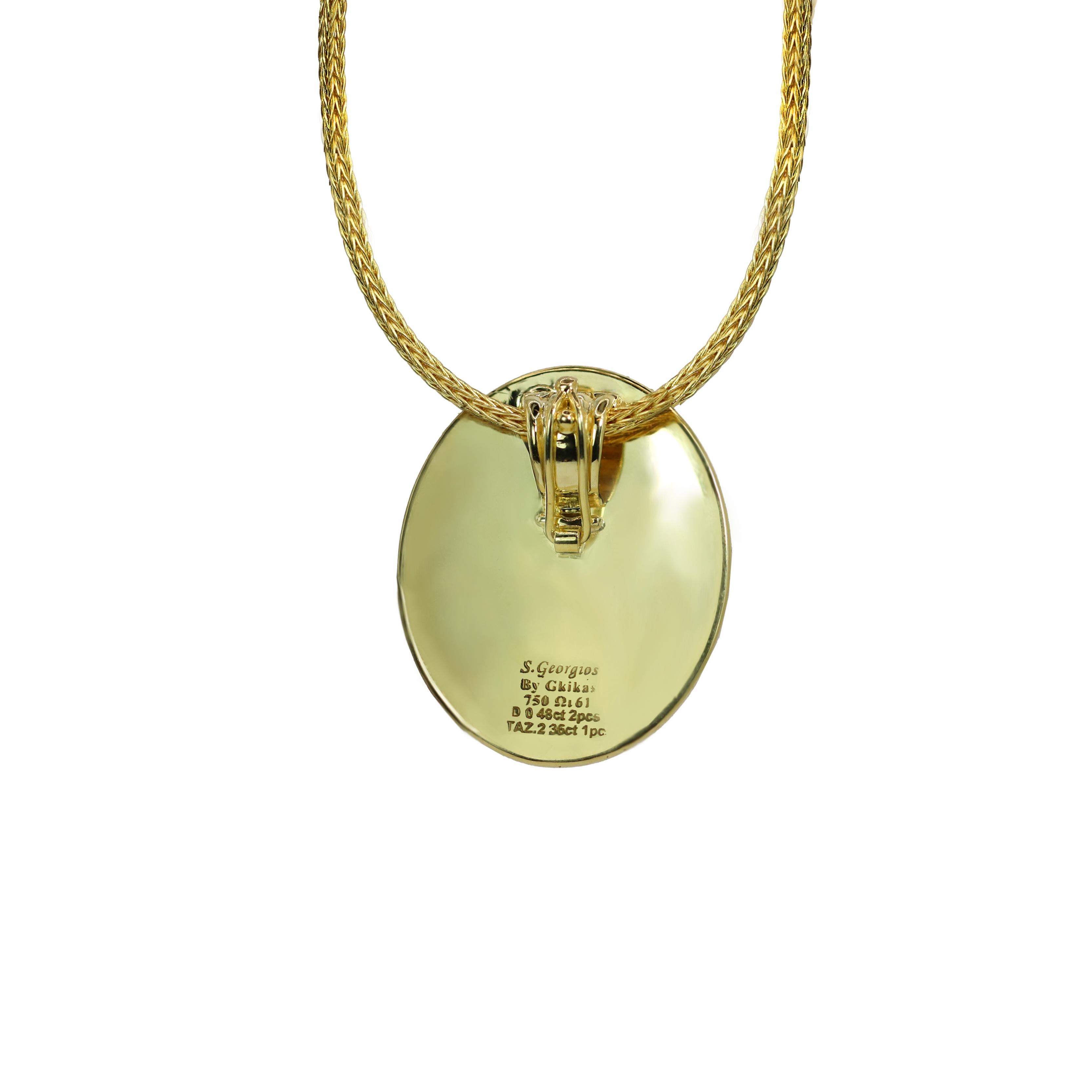 Byzantin Georgios Collections Pendentif en or jaune 18 carats, tanzanite et diamant avec chaîne en vente