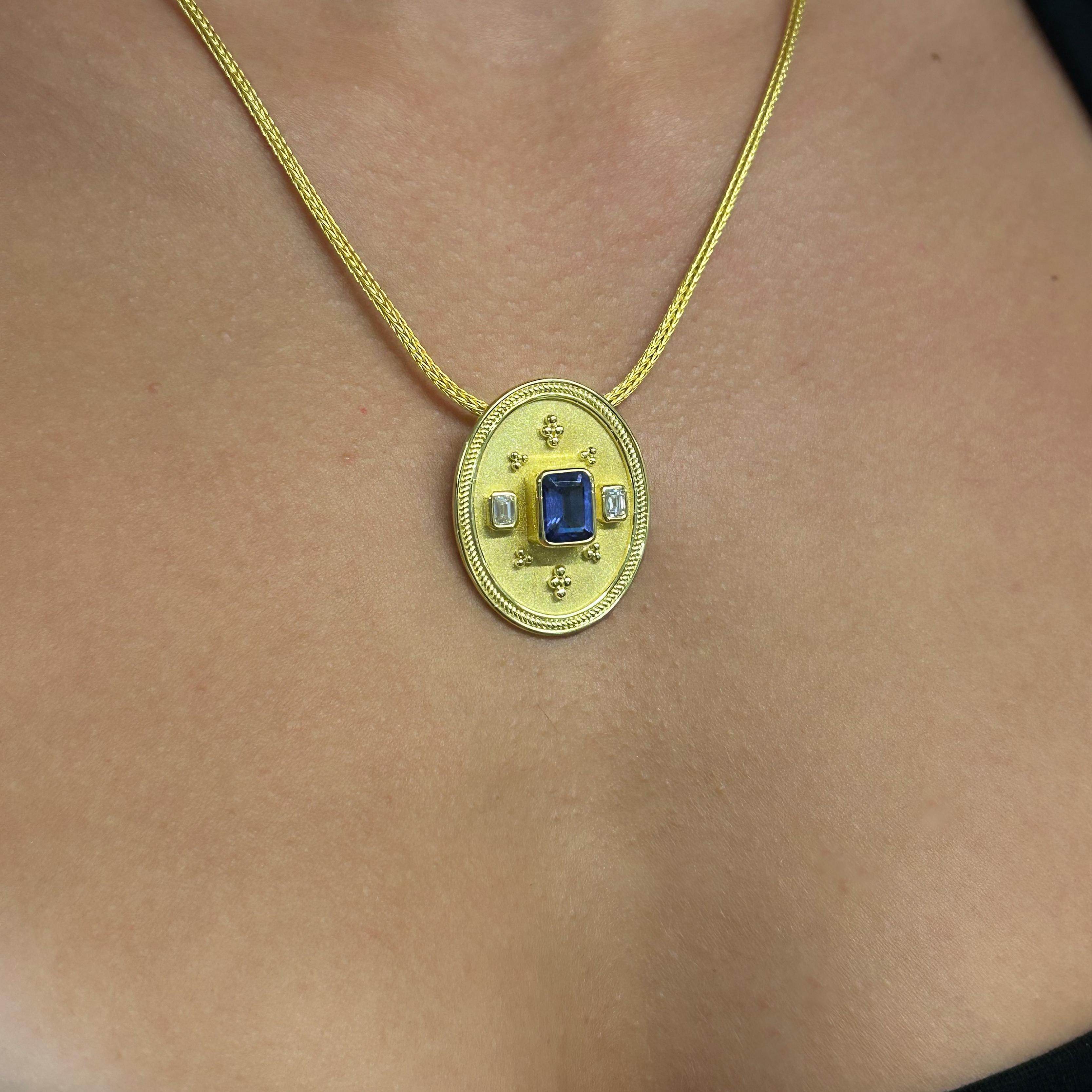 Georgios Collections Pendentif en or jaune 18 carats, tanzanite et diamant avec chaîne en vente 1