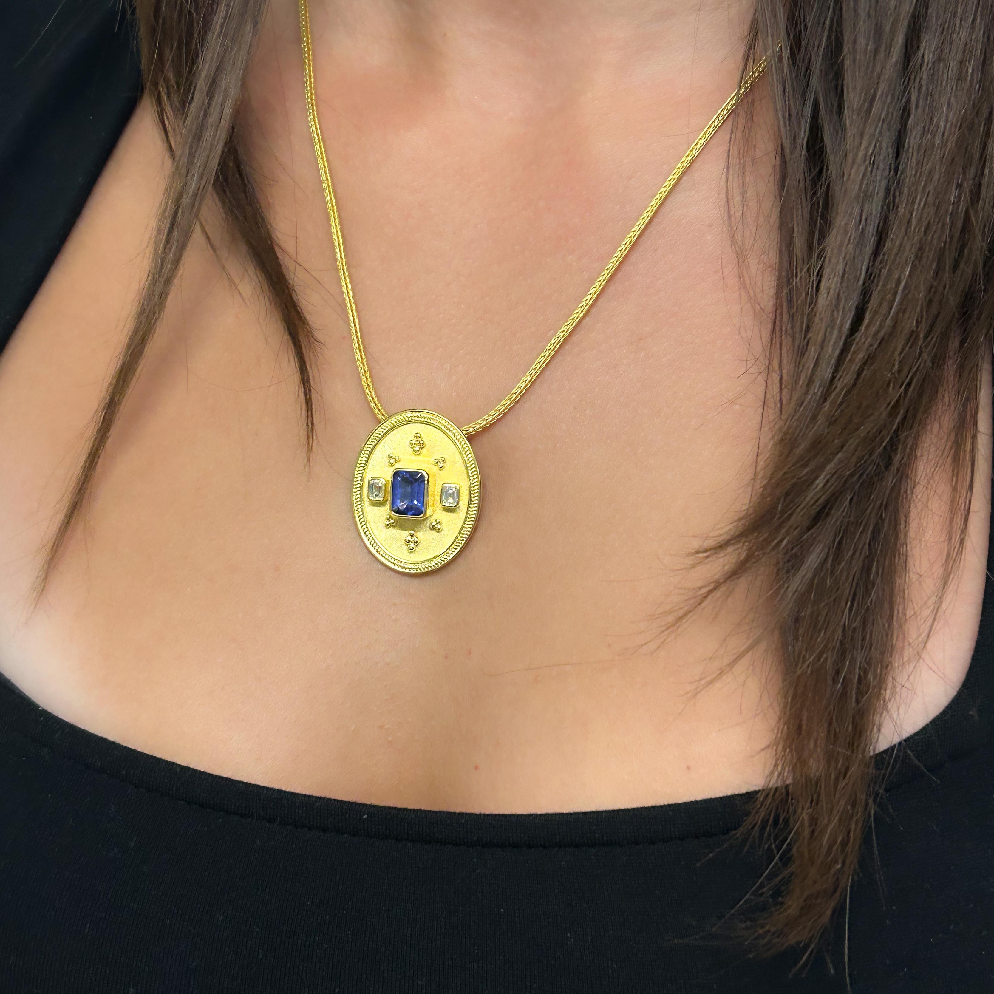 Georgios Collections Pendentif en or jaune 18 carats, tanzanite et diamant avec chaîne en vente 3