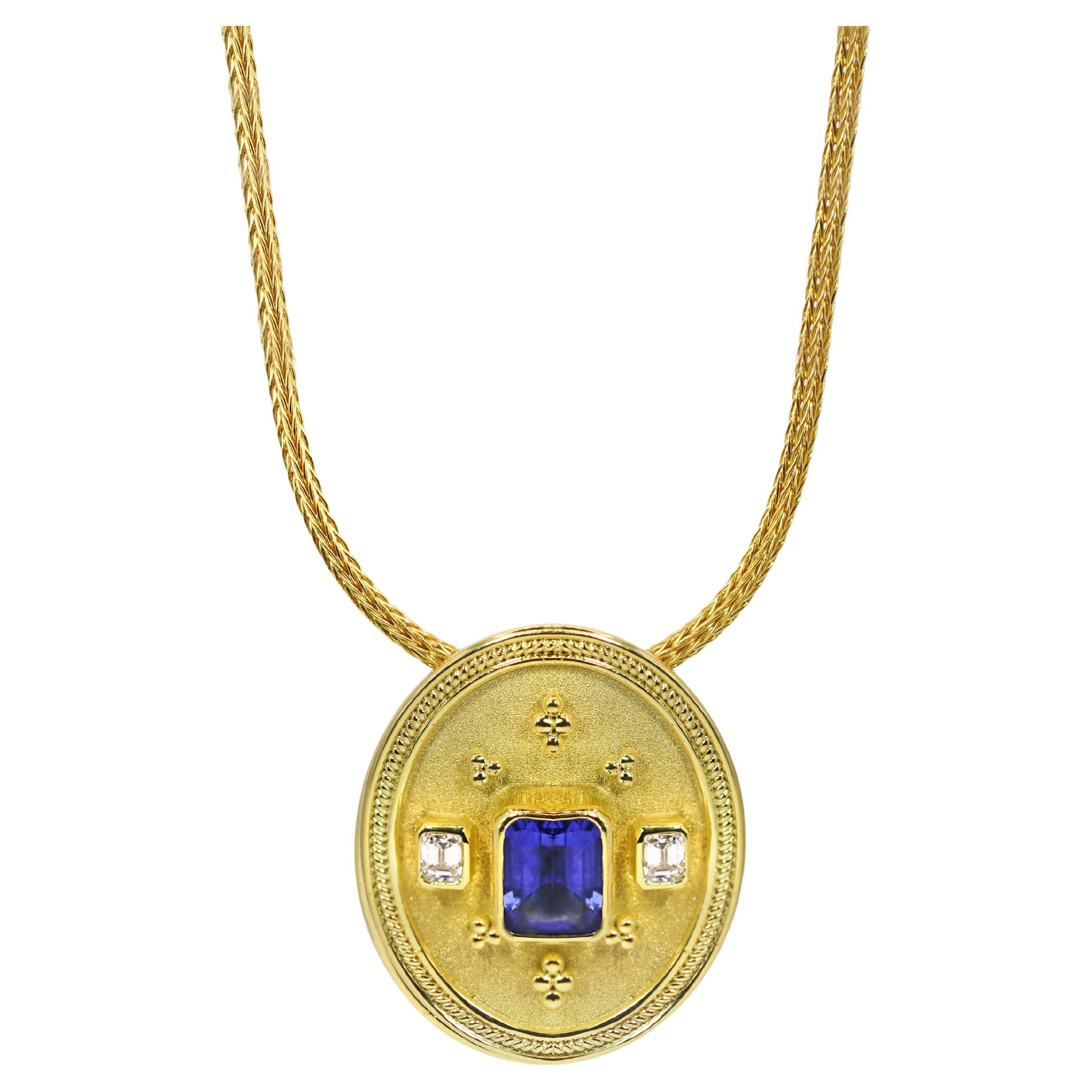 Georgios Collections 18 Karat Yellow Gold Tanzanite Diamond Pendant with Chain