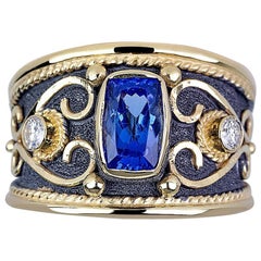 Georgios Collections 18 Karat Yellow Gold Tanzanite Diamond Black Rhodium Ring