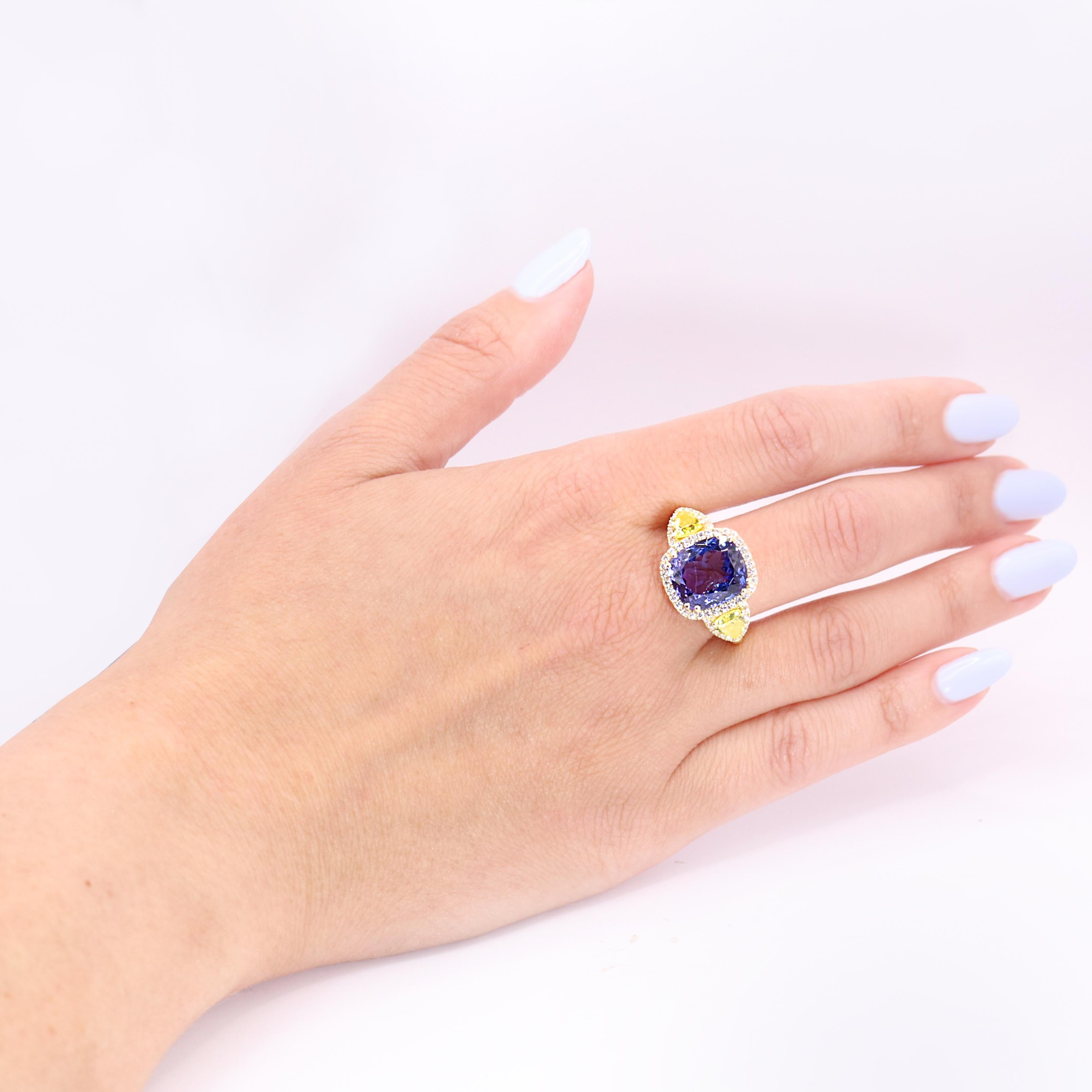 Georgios Collections 18 Karat Yellow Gold Tanzanite Ring with Yellow Sapphires For Sale 4