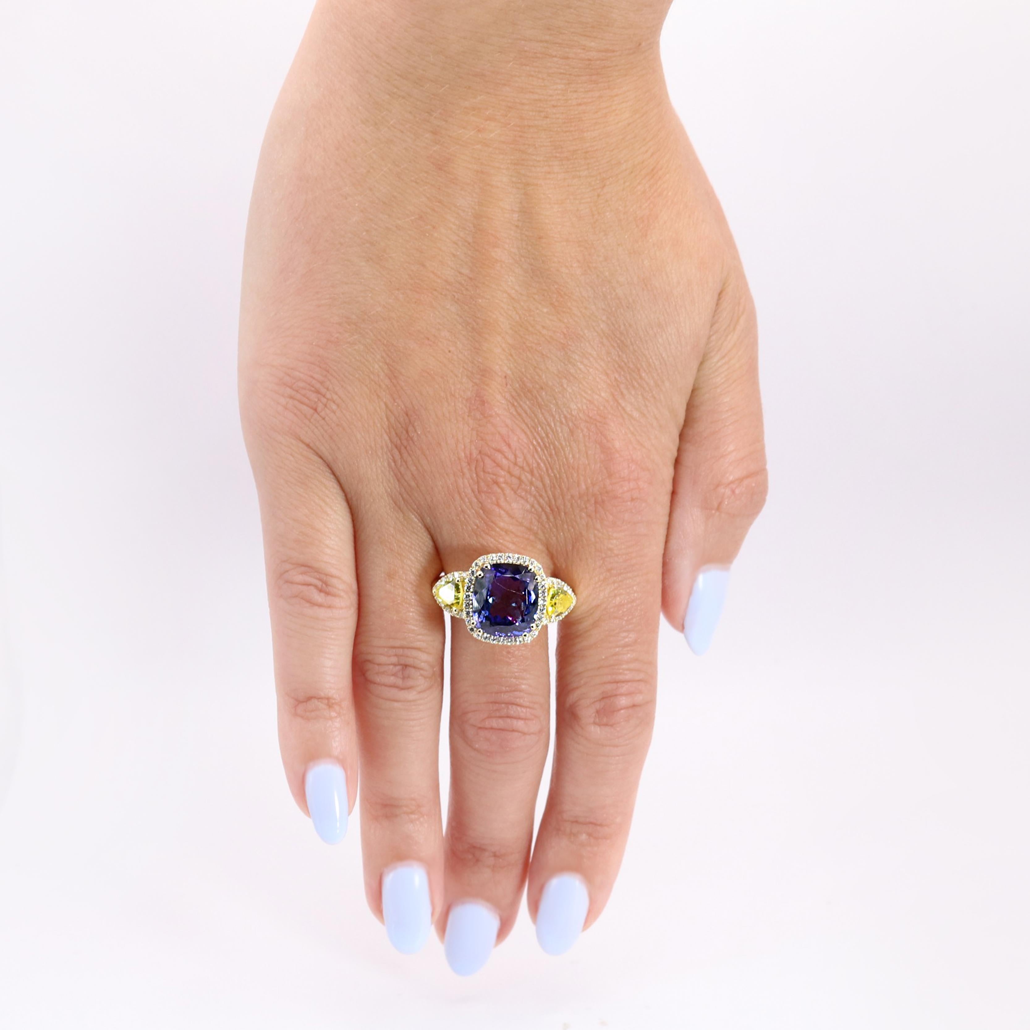 Georgios Collections 18 Karat Yellow Gold Tanzanite Ring with Yellow Sapphires For Sale 5